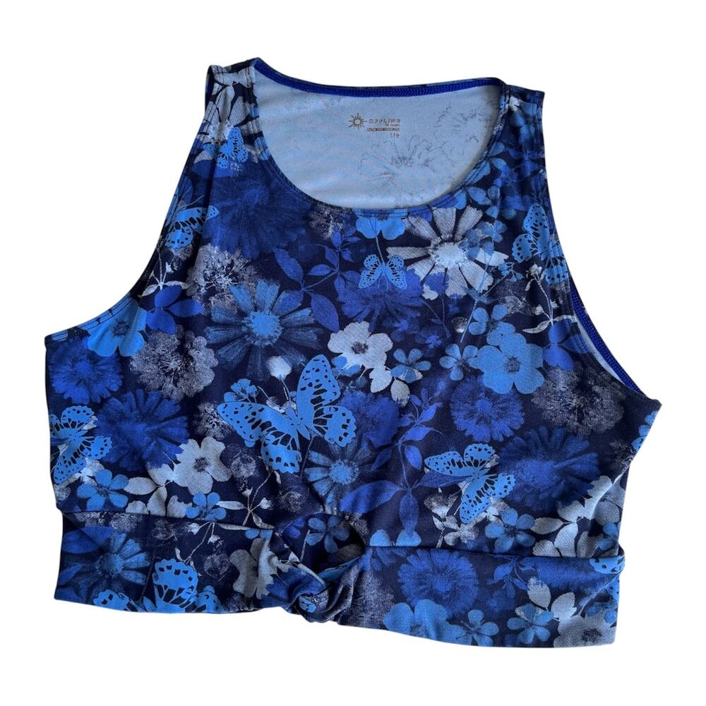 OFFLINE By Aerie Real Me XTRA Twist Crop Tank Top in Blue Butterfly Floral Print